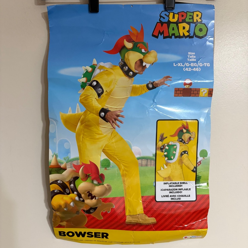 Nintendo Super Mario Bowser Costume Adult Mens Large XL Jumpsuit Mask Shell Set